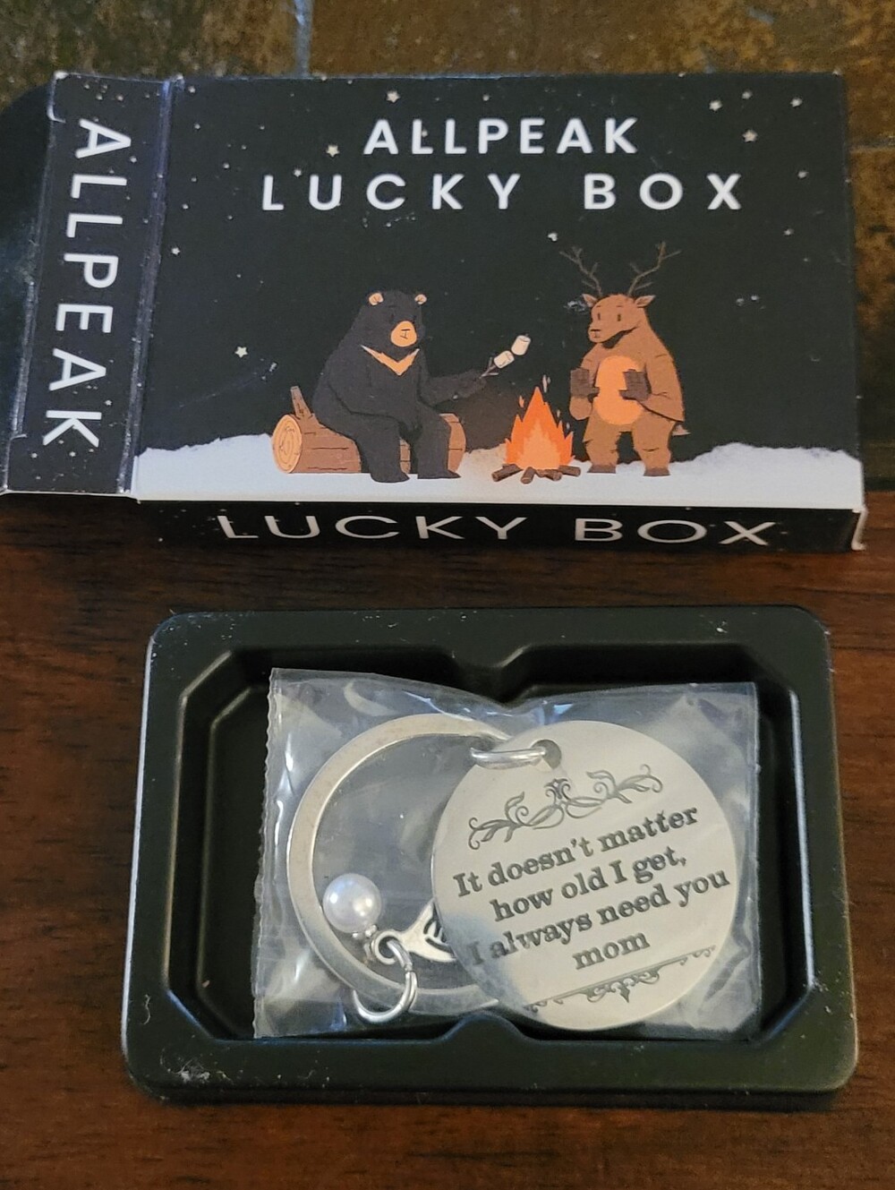 Allpeak Lucky Box Silver-Tone Keyring with Leaf & Faux Pearl Accent For Mom, 1"